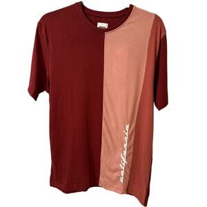Max Men's Retro "California" Slim Fit T Shirt, Burgundy Pink White Colorblock, M